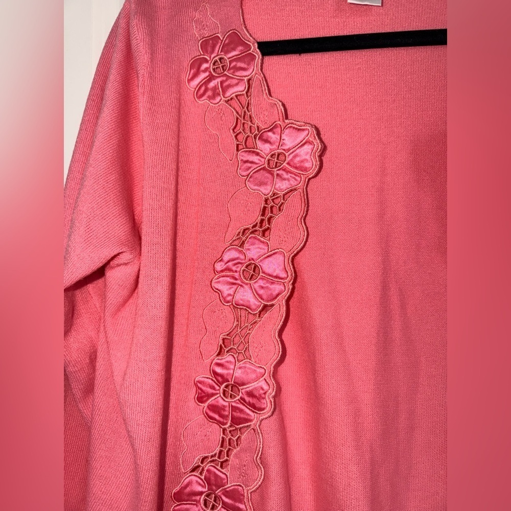 Susan Graver Women’s Pink Floral Lace Cardigan - Picture 2 of 6